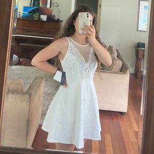 Lulu's Lace Skater Dress Low Back Plunging Necklin